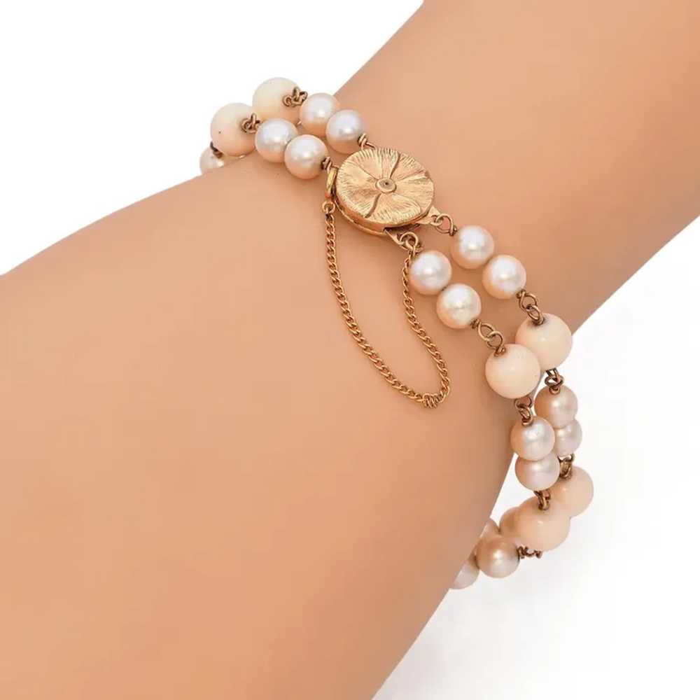 14K Yellow Gold Double Strand Pearl Bracelet - image 6