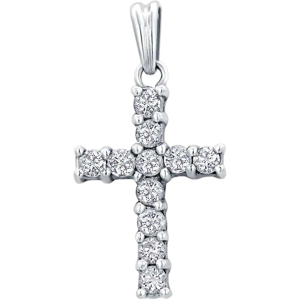 14k Gold Diamond Cross Pendant Necklace - image 1