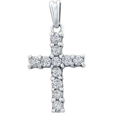 14k Gold Diamond Cross Pendant Necklace - image 1