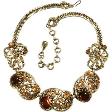 Laurie 1950's shops Two Color Amber Topaz Rhinestone Bib Necklace