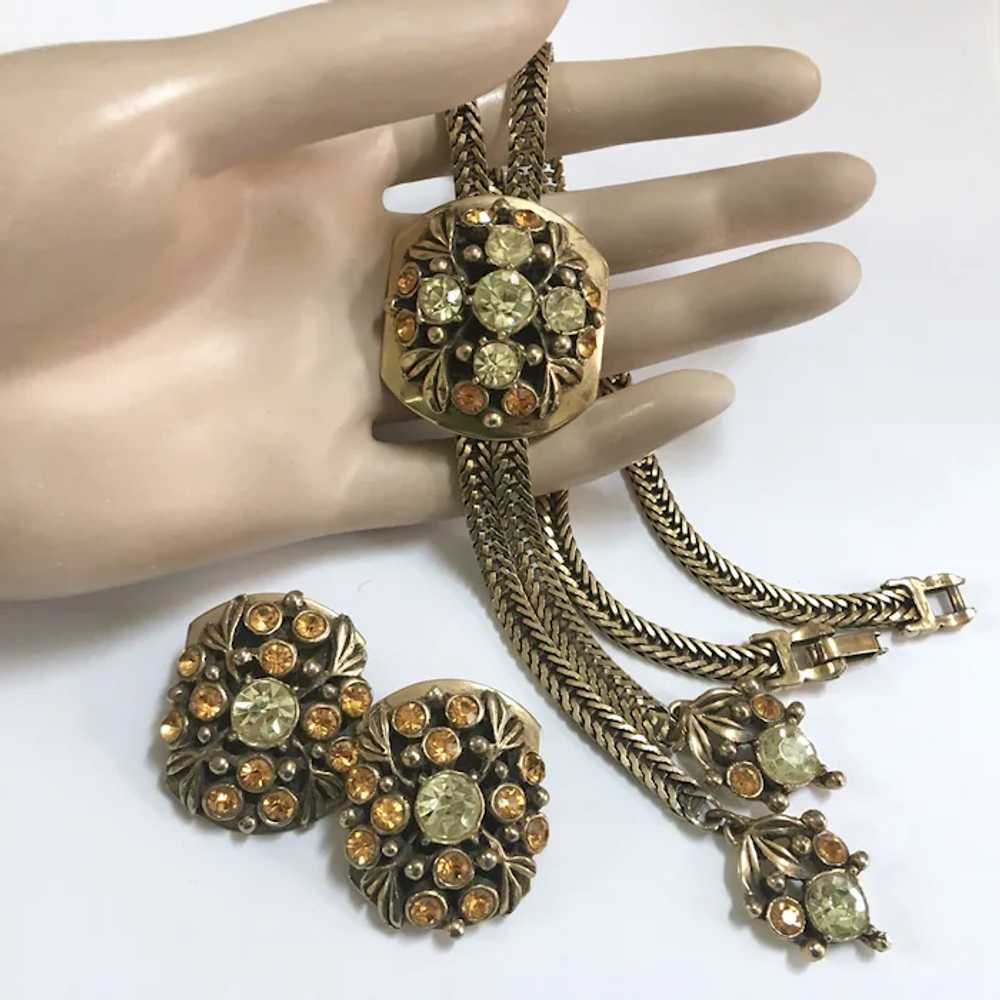 Selro Yellow Rhinestone Slide Bolo Lariat Necklac… - image 2