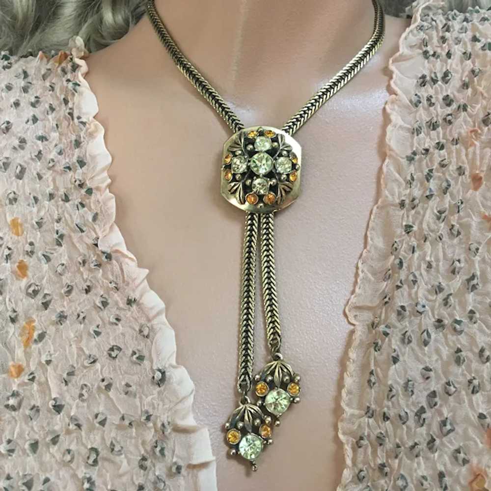 Selro Yellow Rhinestone Slide Bolo Lariat Necklac… - image 3