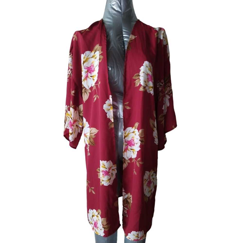 & Other Stories Kimono Burgundy White Flowers Sma… - image 1