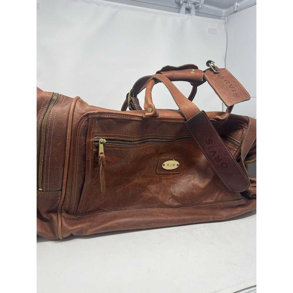 Orvis Orvis Brown Leather Luggage Weekender Trave… - image 3