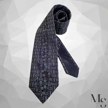 Unkwn ITALO FERRETTI XL Gray Geometric Silk Tie H… - image 1