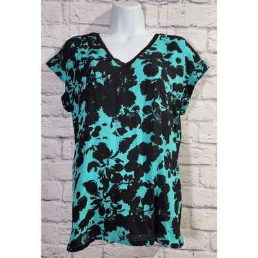 Worthington Worthington Teal Black Floral Print V 