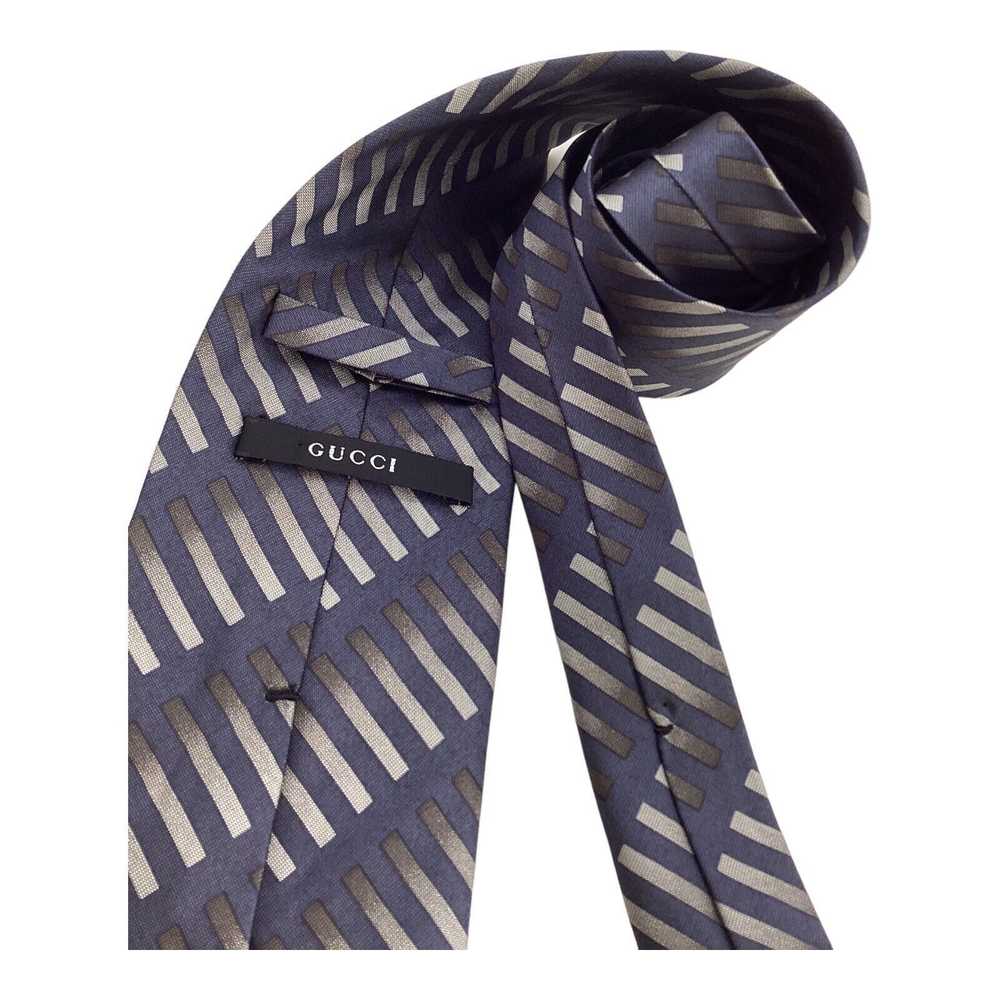 Gucci GUCCI Blue Striped Luxury Designer Silk Tie… - image 3