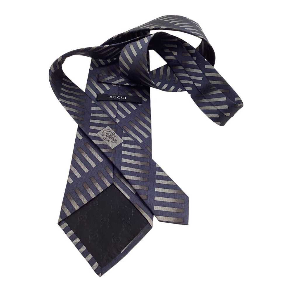 Gucci GUCCI Blue Striped Luxury Designer Silk Tie… - image 5