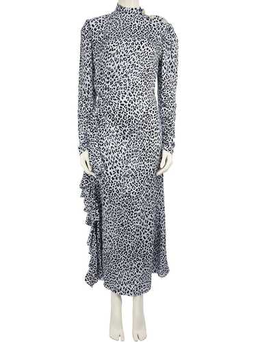 Alessandra Rich Blue Silk Leopard Print Maxi Dress