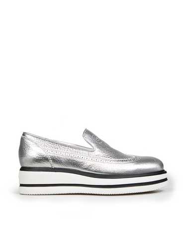 Hogan Silver Leather Metallic Platform Loafers