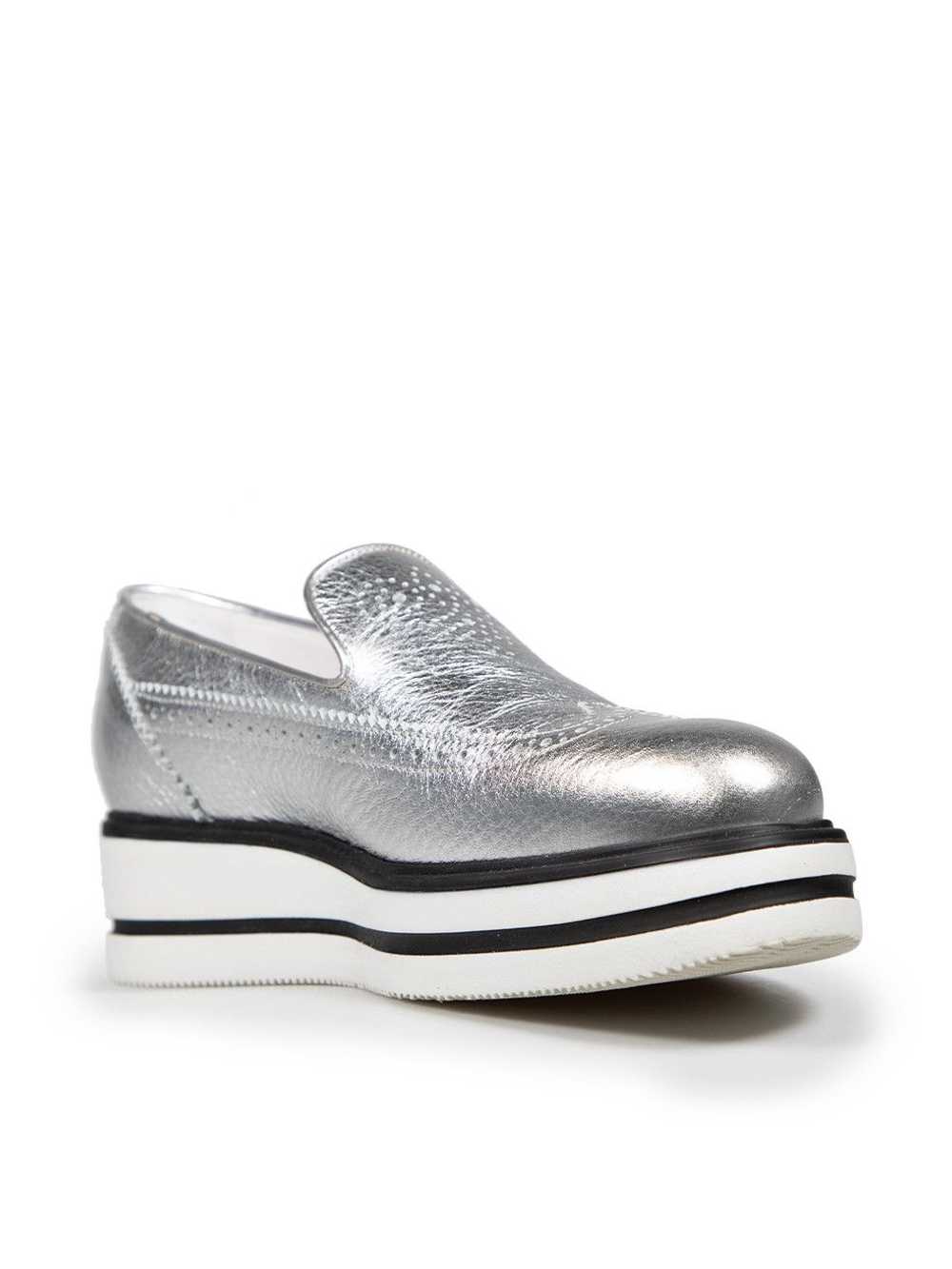 Hogan Silver Leather Metallic Platform Loafers - image 2