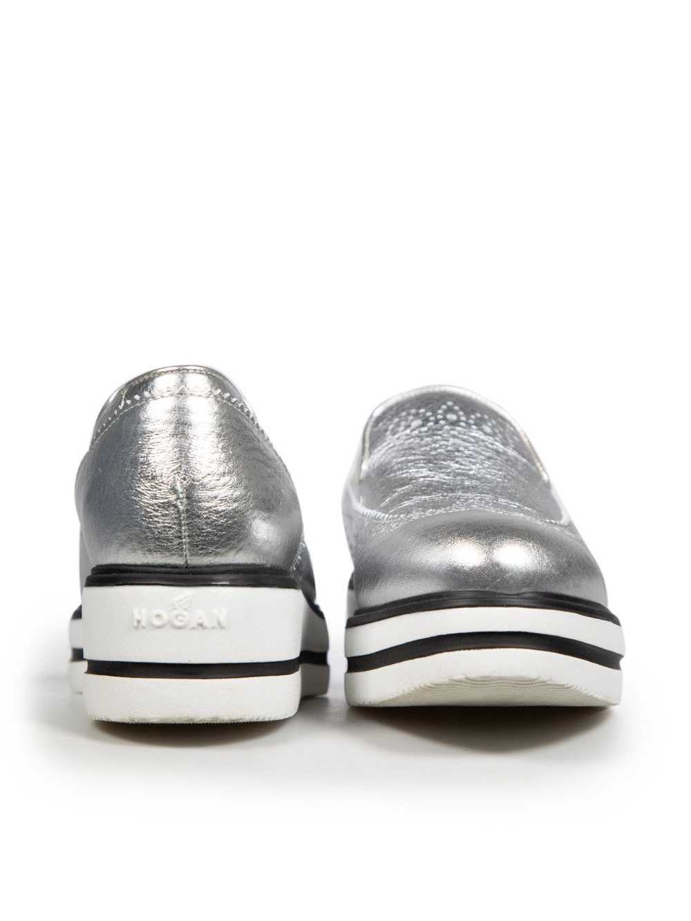 Hogan Silver Leather Metallic Platform Loafers - image 3