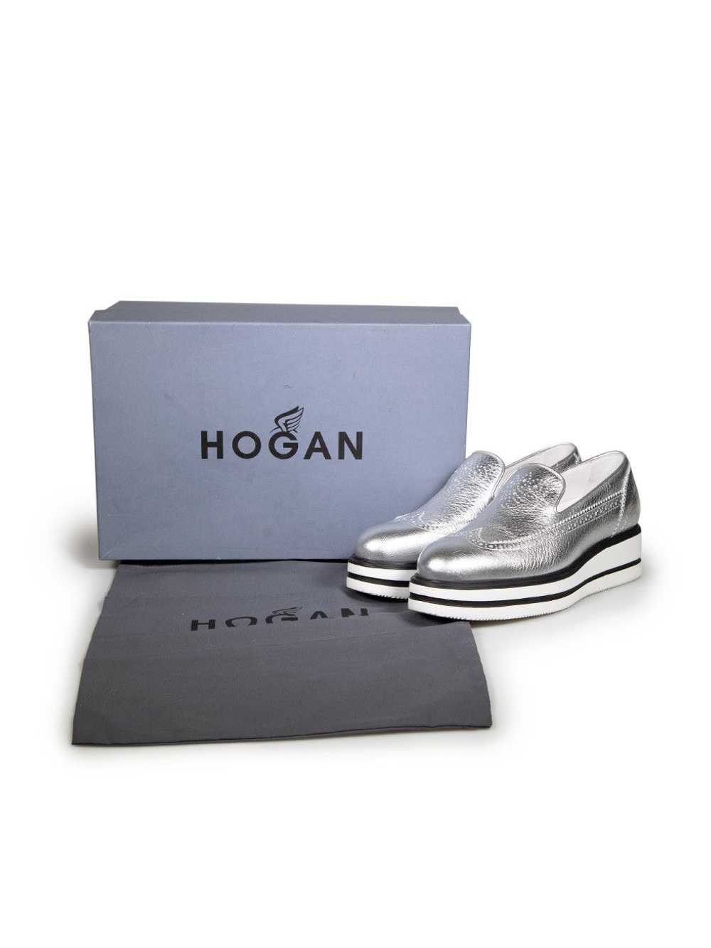 Hogan Silver Leather Metallic Platform Loafers - image 9