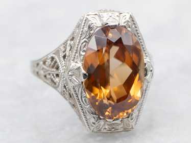 Art Deco Golden Brown Zircon Solitaire Ring - image 1