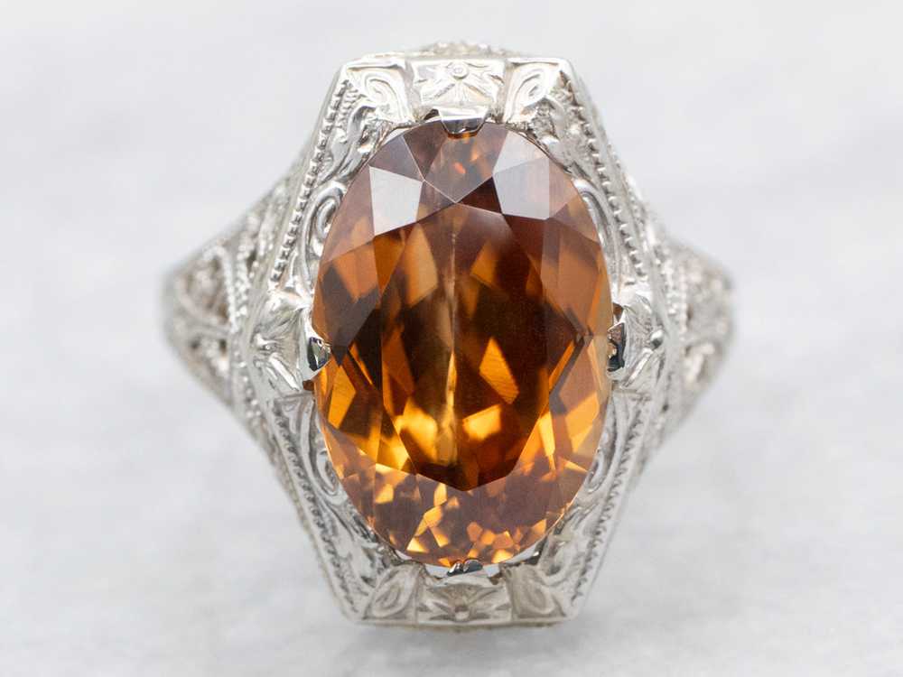 Art Deco Golden Brown Zircon Solitaire Ring - image 2