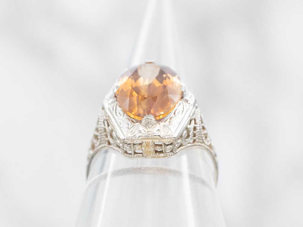 Art Deco Golden Brown Zircon Solitaire Ring - image 3