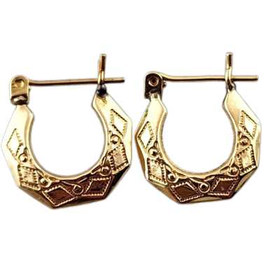 14 Karat Yellow Gold Patterned Hoop Earrings #191… - image 1