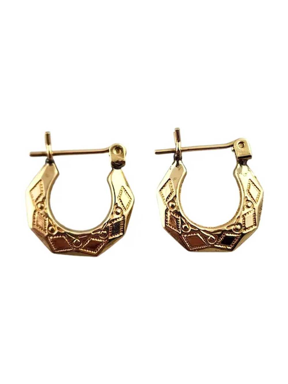 14 Karat Yellow Gold Patterned Hoop Earrings #191… - image 4