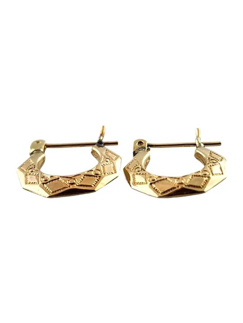 14 Karat Yellow Gold Patterned Hoop Earrings #191… - image 5