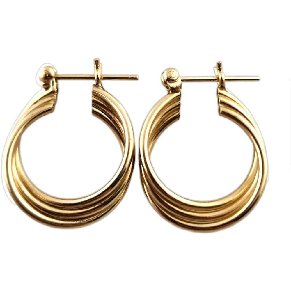 14 Karat Yellow Gold Twisted Triple Hoop Earrings… - image 1