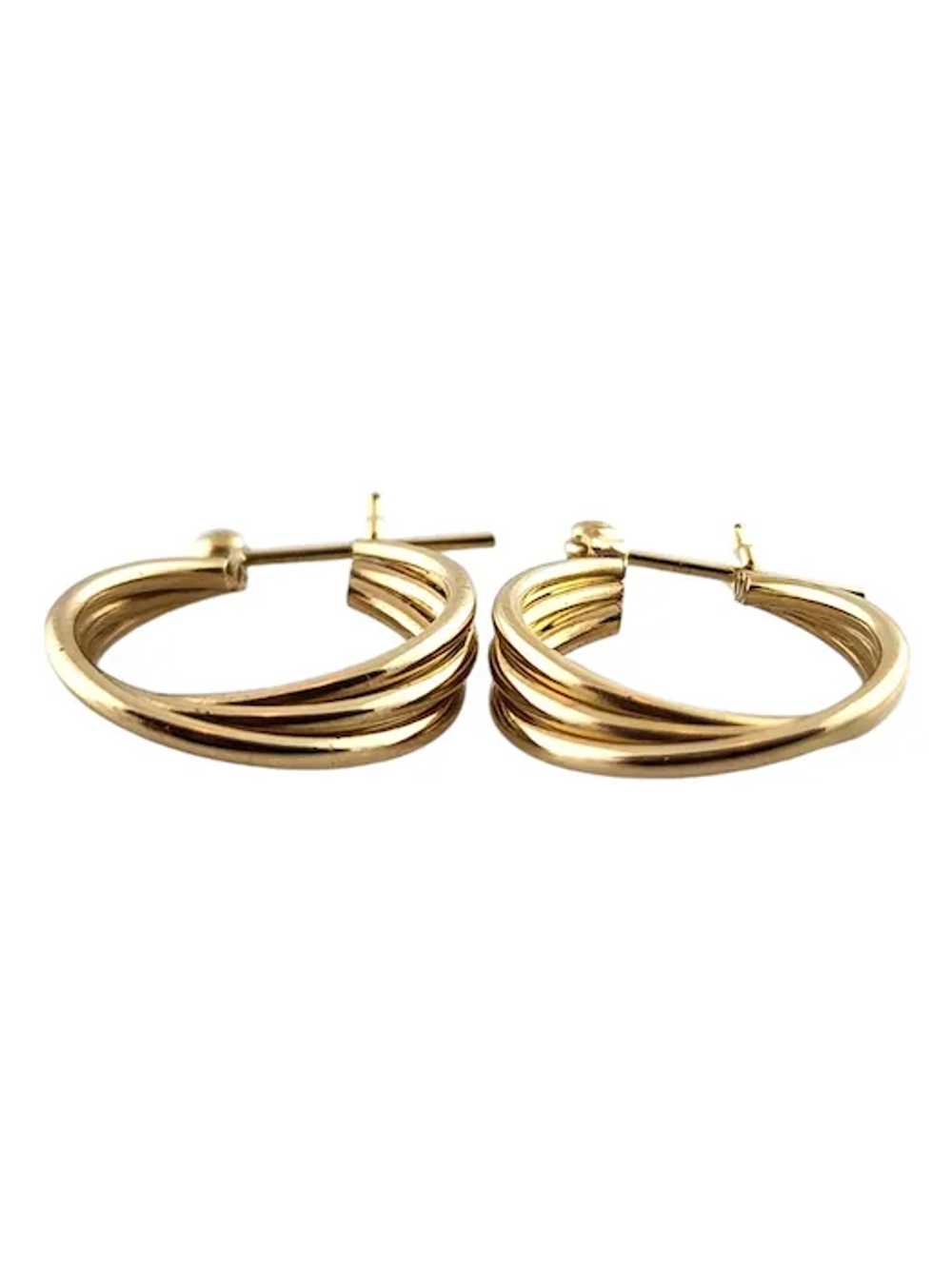 14 Karat Yellow Gold Twisted Triple Hoop Earrings… - image 2