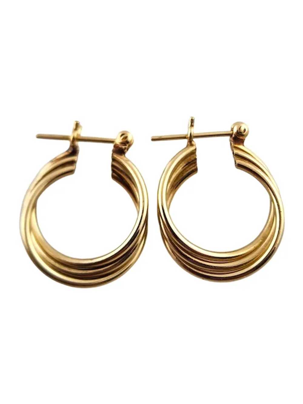 14 Karat Yellow Gold Twisted Triple Hoop Earrings… - image 5