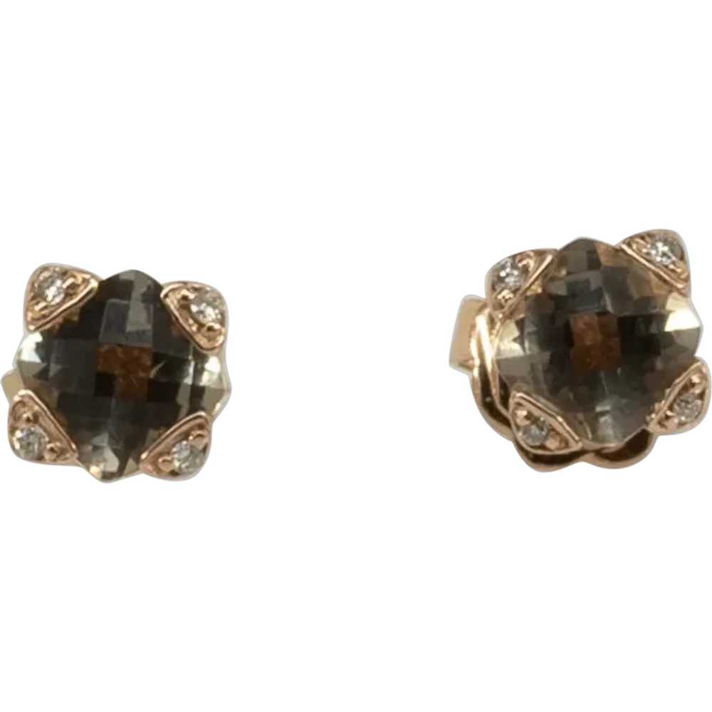 LeVian Smokey Topaz & Diamond 14K Rose Gold Stud … - image 1