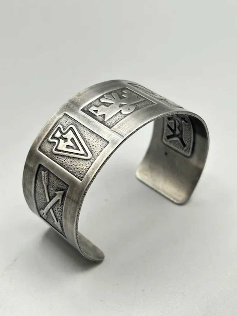 Vintage Silver Tone Cuff Bracelet Native American… - image 2