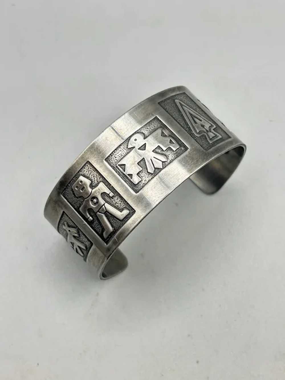 Vintage Silver Tone Cuff Bracelet Native American… - image 3