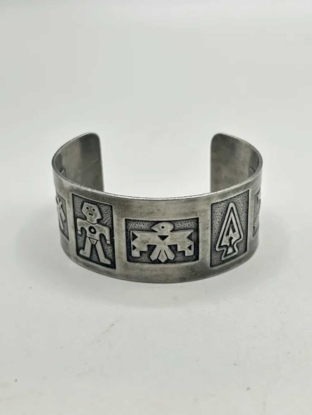 Vintage Silver Tone Cuff Bracelet Native American… - image 5