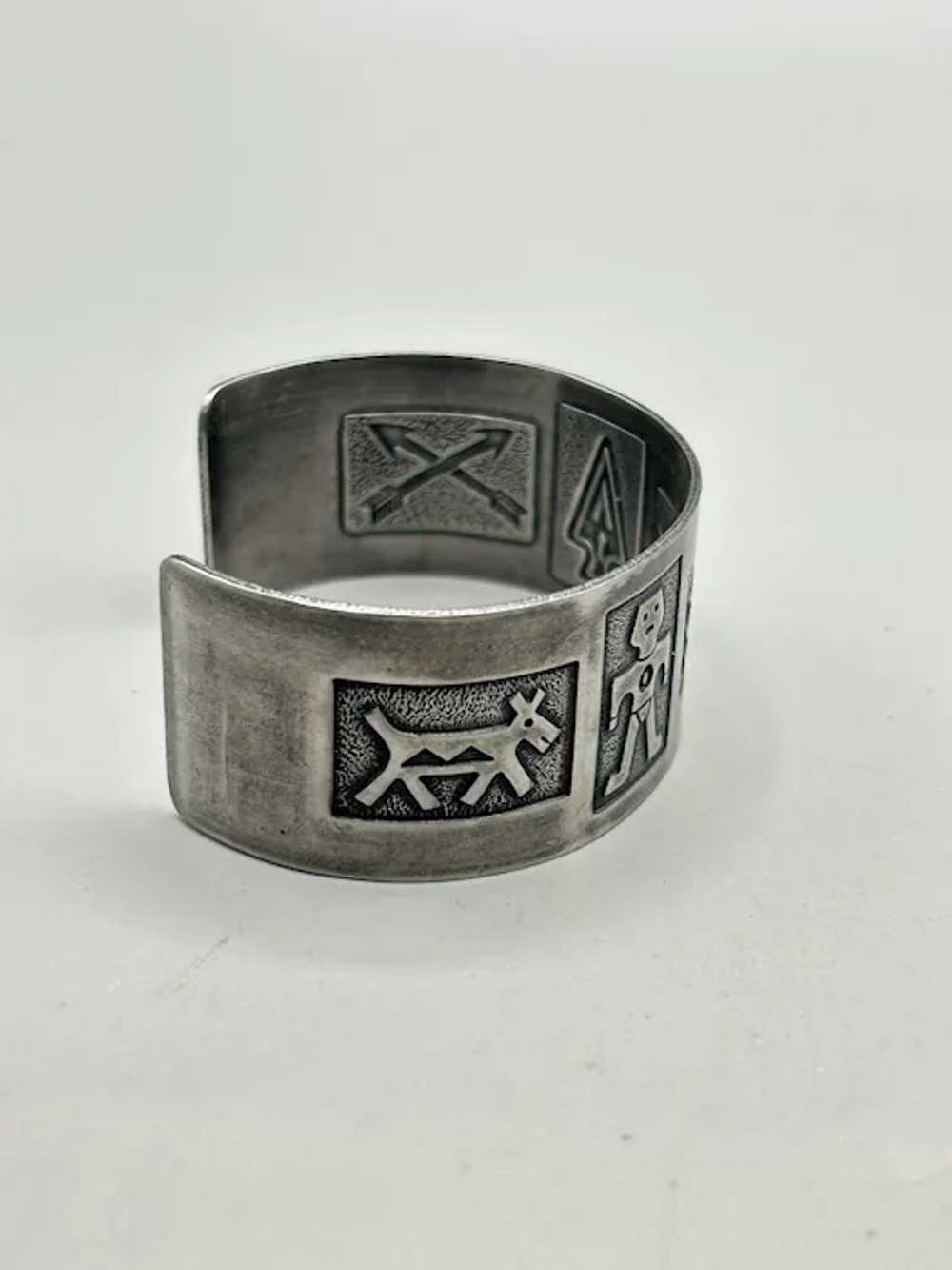 Vintage Silver Tone Cuff Bracelet Native American… - image 6