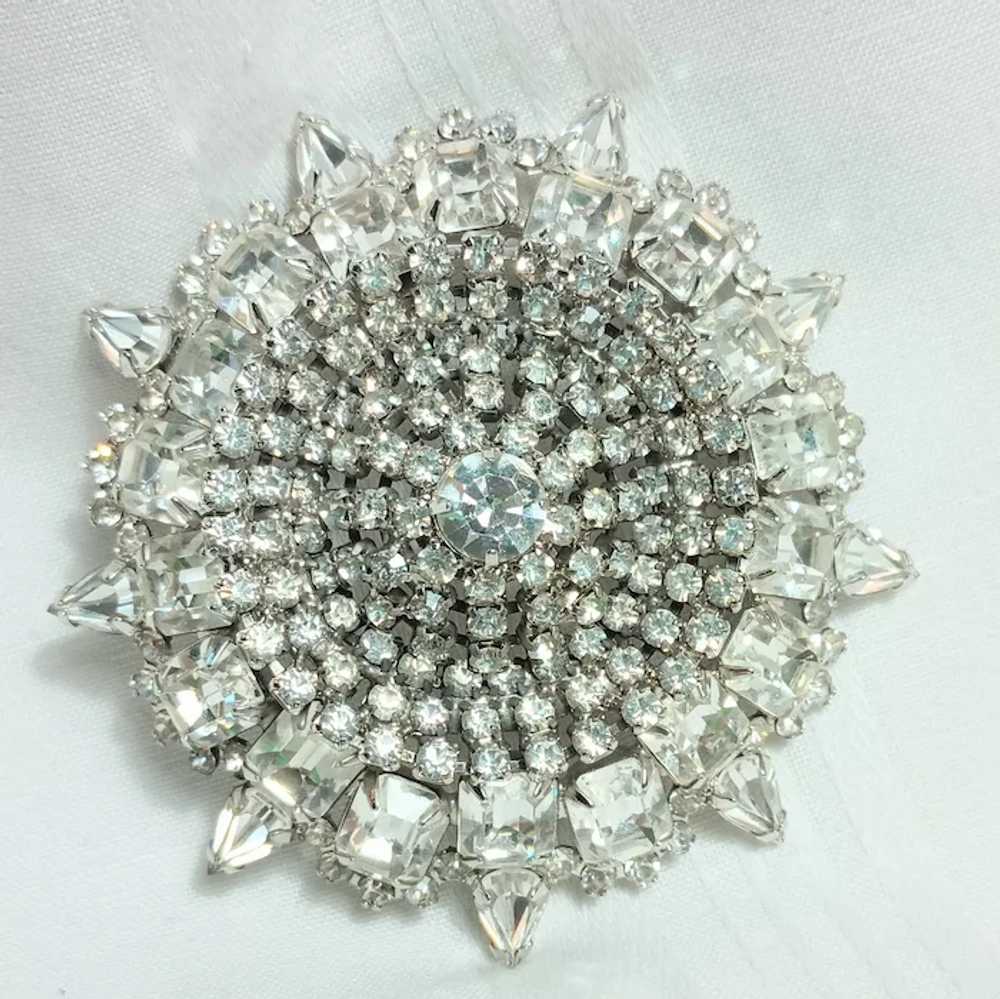 Silver tone colorless rhinestone brooch clip earr… - image 2