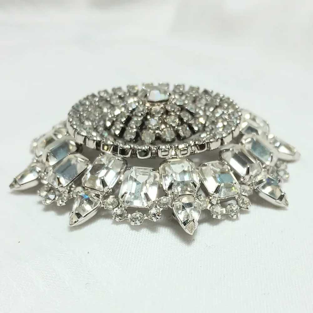 Silver tone colorless rhinestone brooch clip earr… - image 4