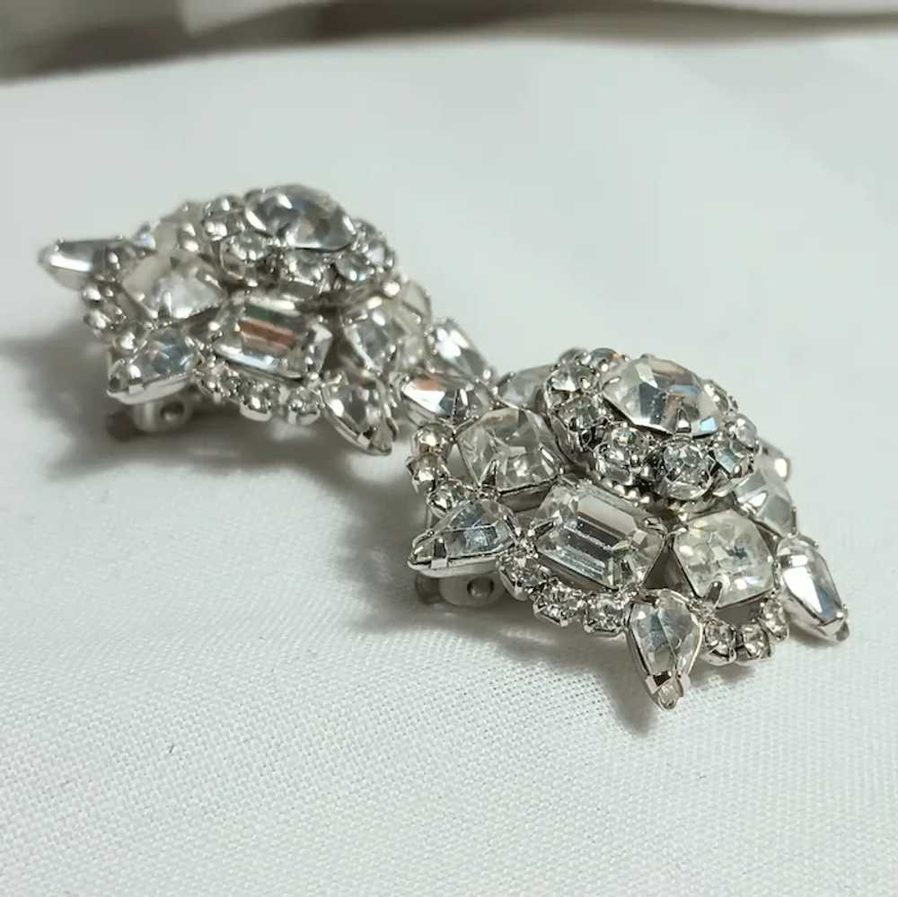 Silver tone colorless rhinestone brooch clip earr… - image 5