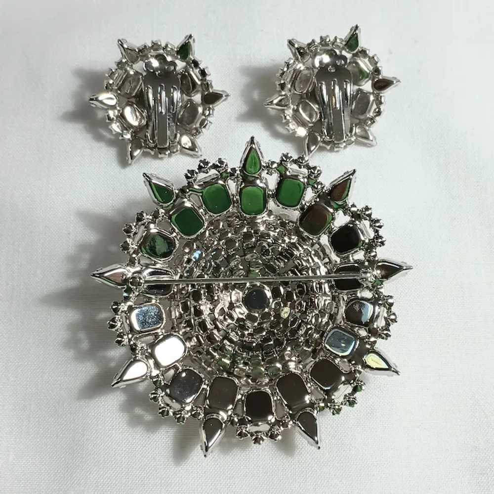 Silver tone colorless rhinestone brooch clip earr… - image 6