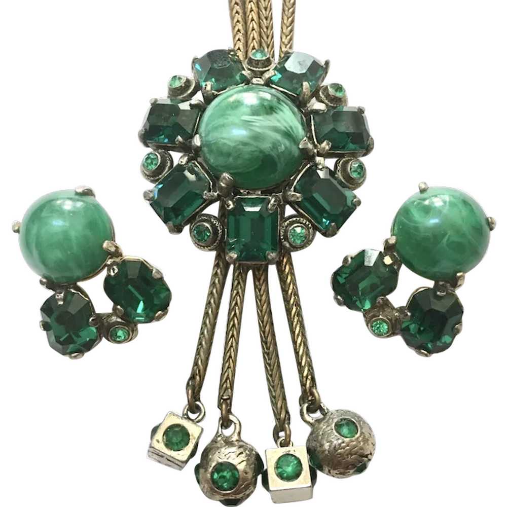 Selro Green Lariat Slide Tassel Necklace & Matchi… - image 1