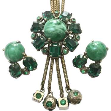 Selro Green Lariat Slide Tassel Necklace & Matchi… - image 1