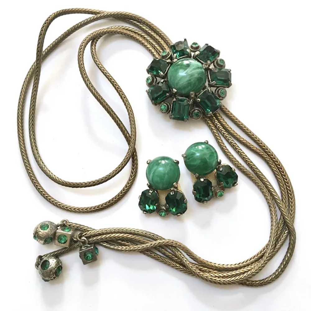 Selro Green Lariat Slide Tassel Necklace & Matchi… - image 2