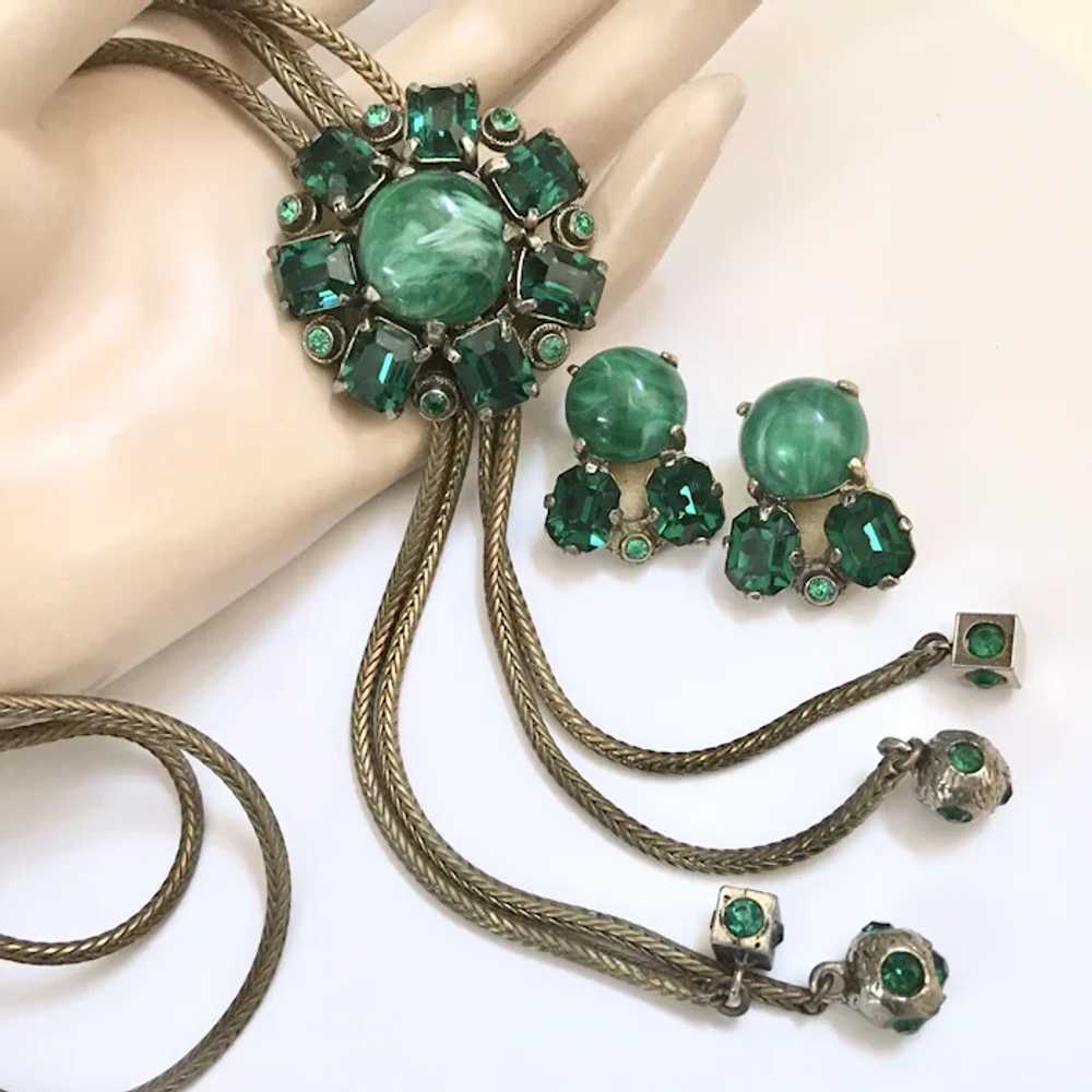 Selro Green Lariat Slide Tassel Necklace & Matchi… - image 3