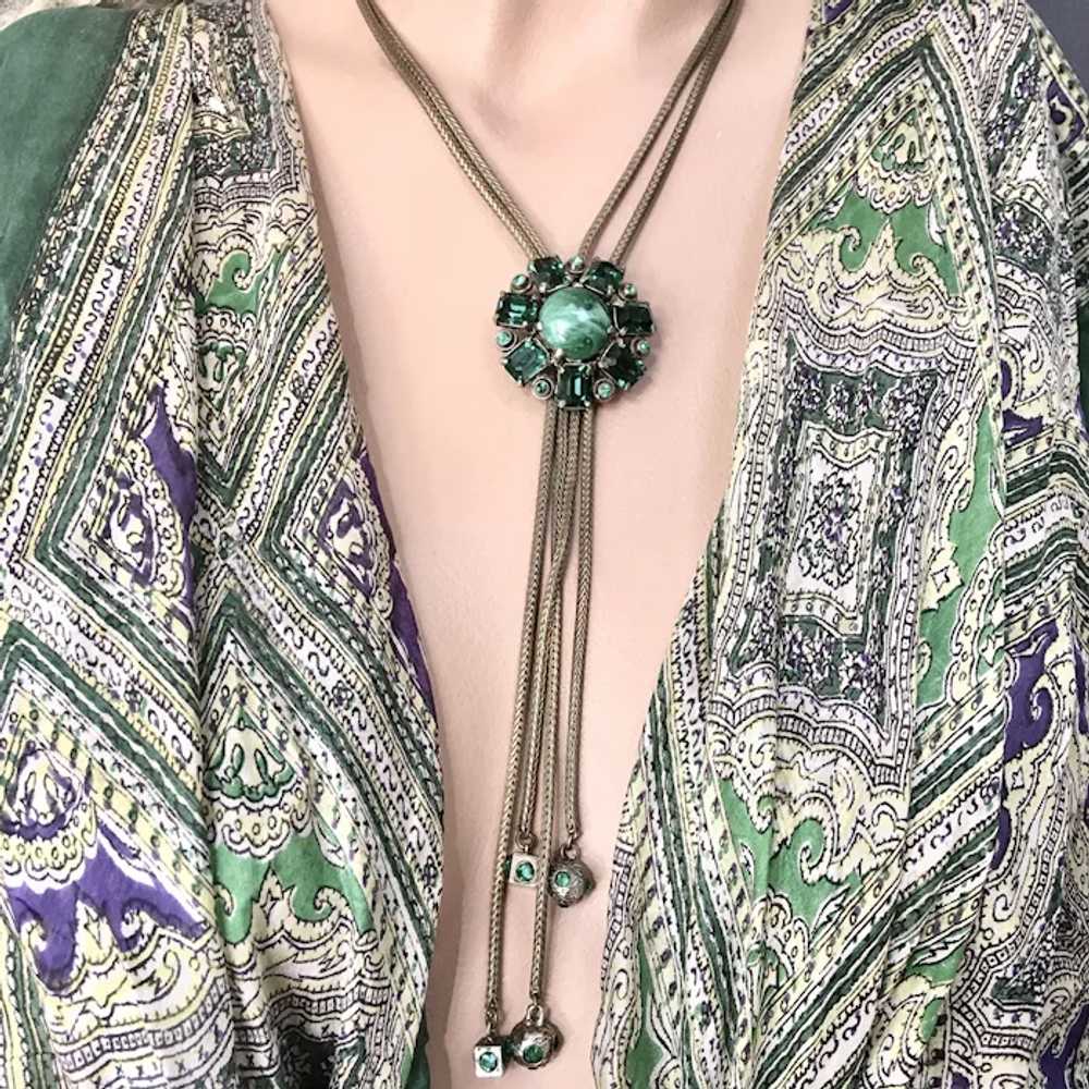 Selro Green Lariat Slide Tassel Necklace & Matchi… - image 4