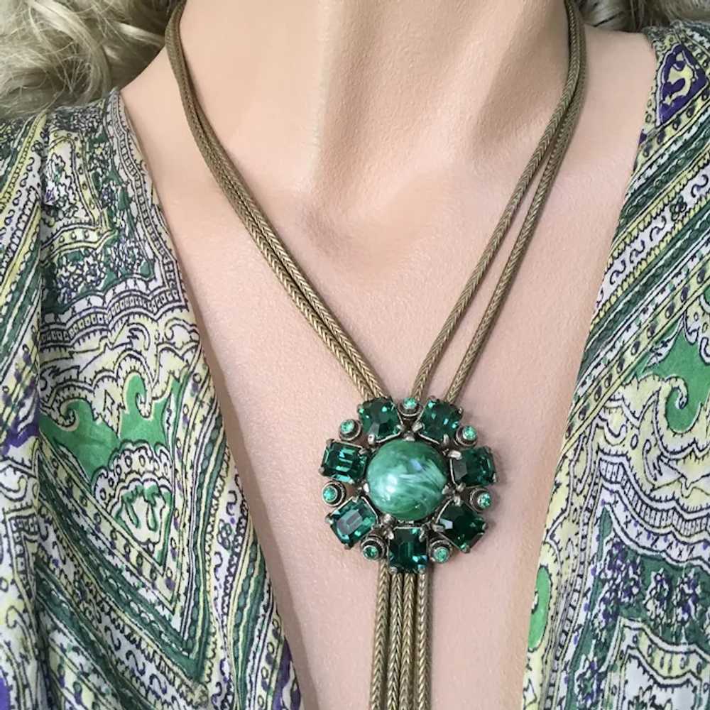 Selro Green Lariat Slide Tassel Necklace & Matchi… - image 5