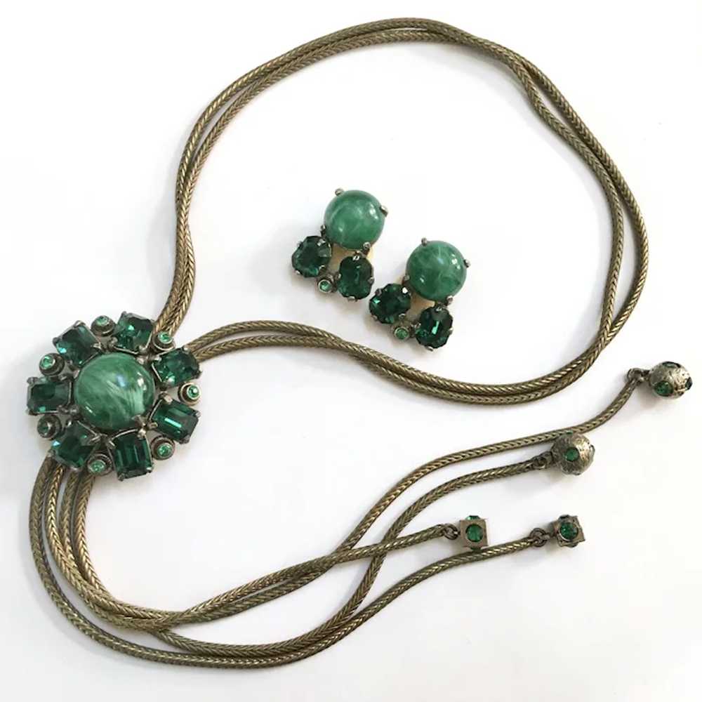 Selro Green Lariat Slide Tassel Necklace & Matchi… - image 8