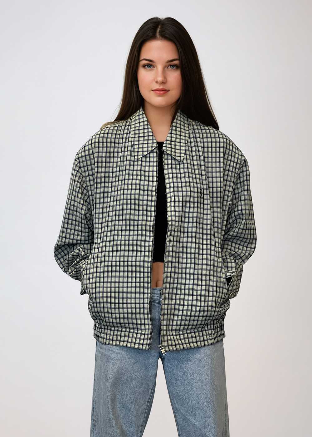 YSL Cream and Navy Checked Jacket - image 1