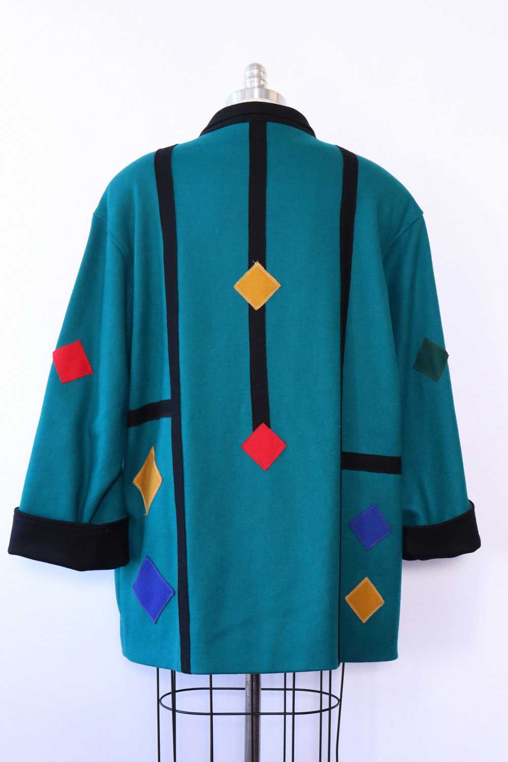 Teal Geometric Wool Coat M/L - image 3