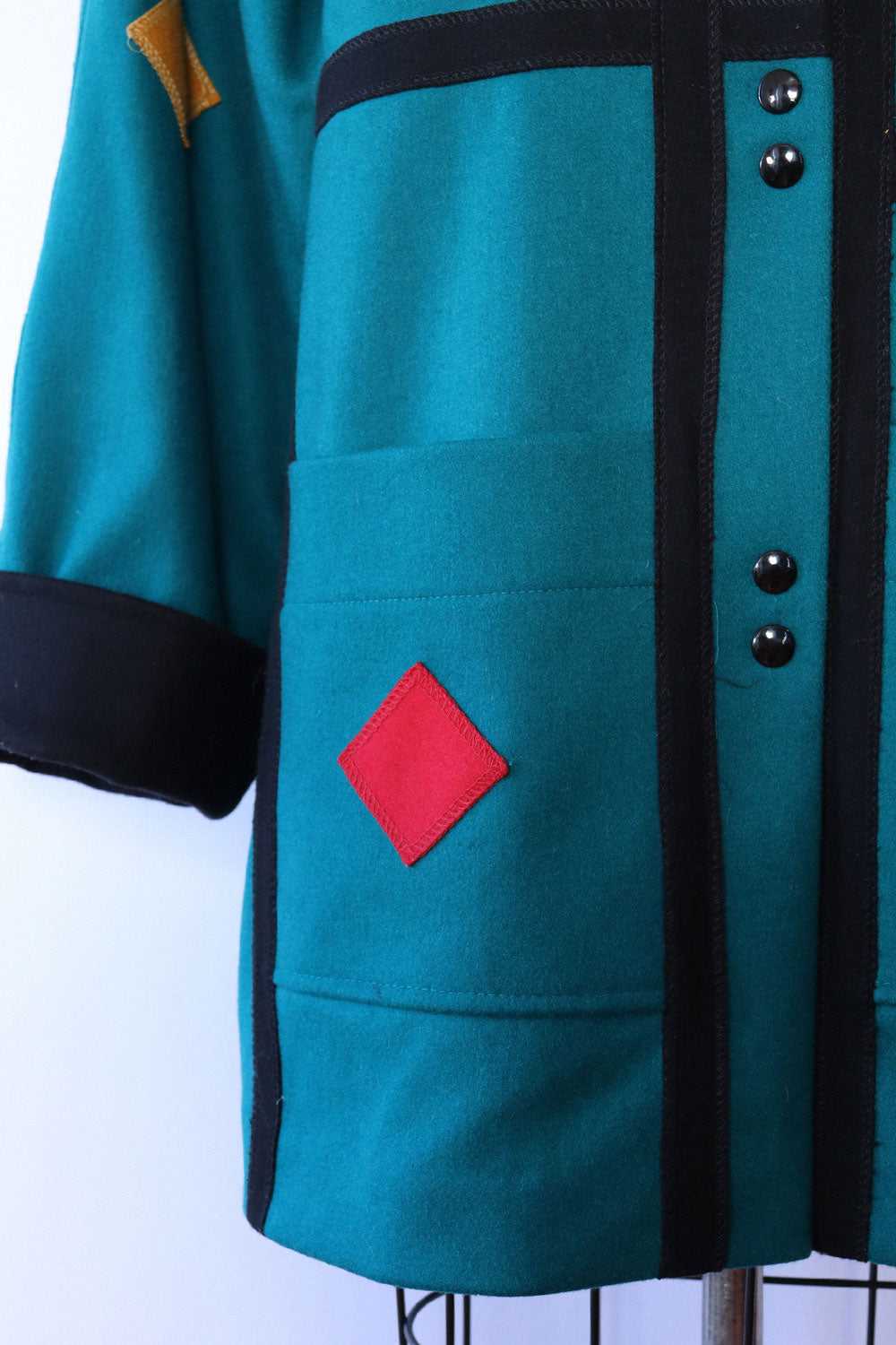 Teal Geometric Wool Coat M/L - image 4