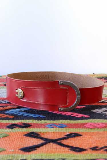 1950s Cherry Red Leather Waist Belt