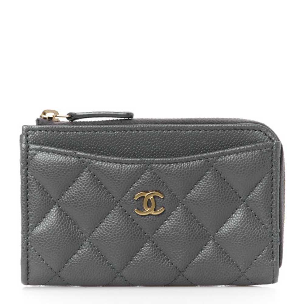 CHANEL Caviar Quilted CC Zip Around Card Holder G… - image 1