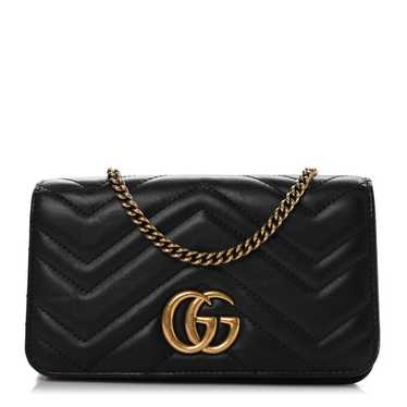 GUCCI Calfskin Matelasse GG Marmont Mini Bag Black