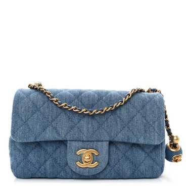 CHANEL Denim Quilted Mini Pearl Crush Rectangular 