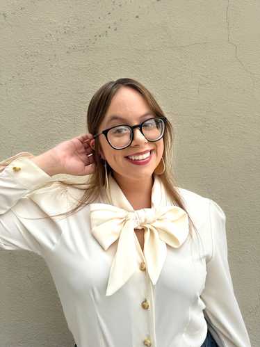 Cream 80s blouse with bow